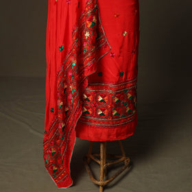 Phulkari hand embroidered crepe silk 3pc unstitched dress