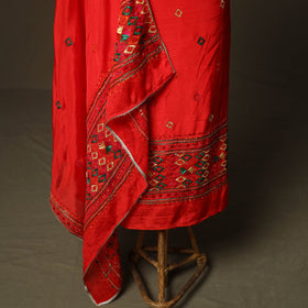 Phulkari hand embroidered crepe silk 3pc unstitched dress