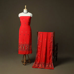 Phulkari hand embroidered crepe silk 3pc unstitched dress