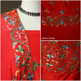 Phulkari hand embroidered crepe silk 3pc unstitched dress
