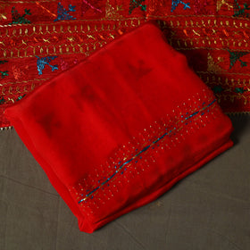 Phulkari hand embroidered crepe silk 3pc unstitched dress