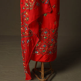 Phulkari hand embroidered crepe silk 3pc unstitched dress