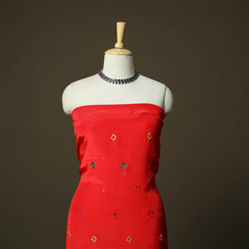 Phulkari hand embroidered crepe silk 3pc unstitched dress