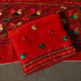 Phulkari hand embroidered crepe silk 3pc unstitched dress