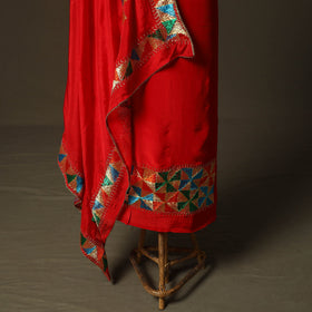 Phulkari hand embroidered crepe silk 3pc unstitched dress