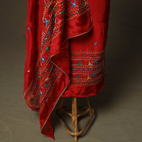 Phulkari hand embroidered crepe silk 3pc unstitched dress
