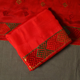 Phulkari hand embroidered crepe silk 3pc unstitched dress