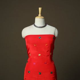 Phulkari hand embroidered crepe silk 3pc unstitched dress