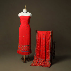 Phulkari hand embroidered crepe silk 3pc unstitched dress