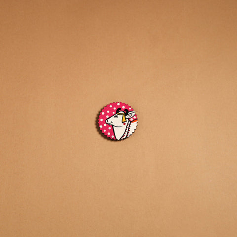 Red - pichwai handpainted wooden fridge magnet 28