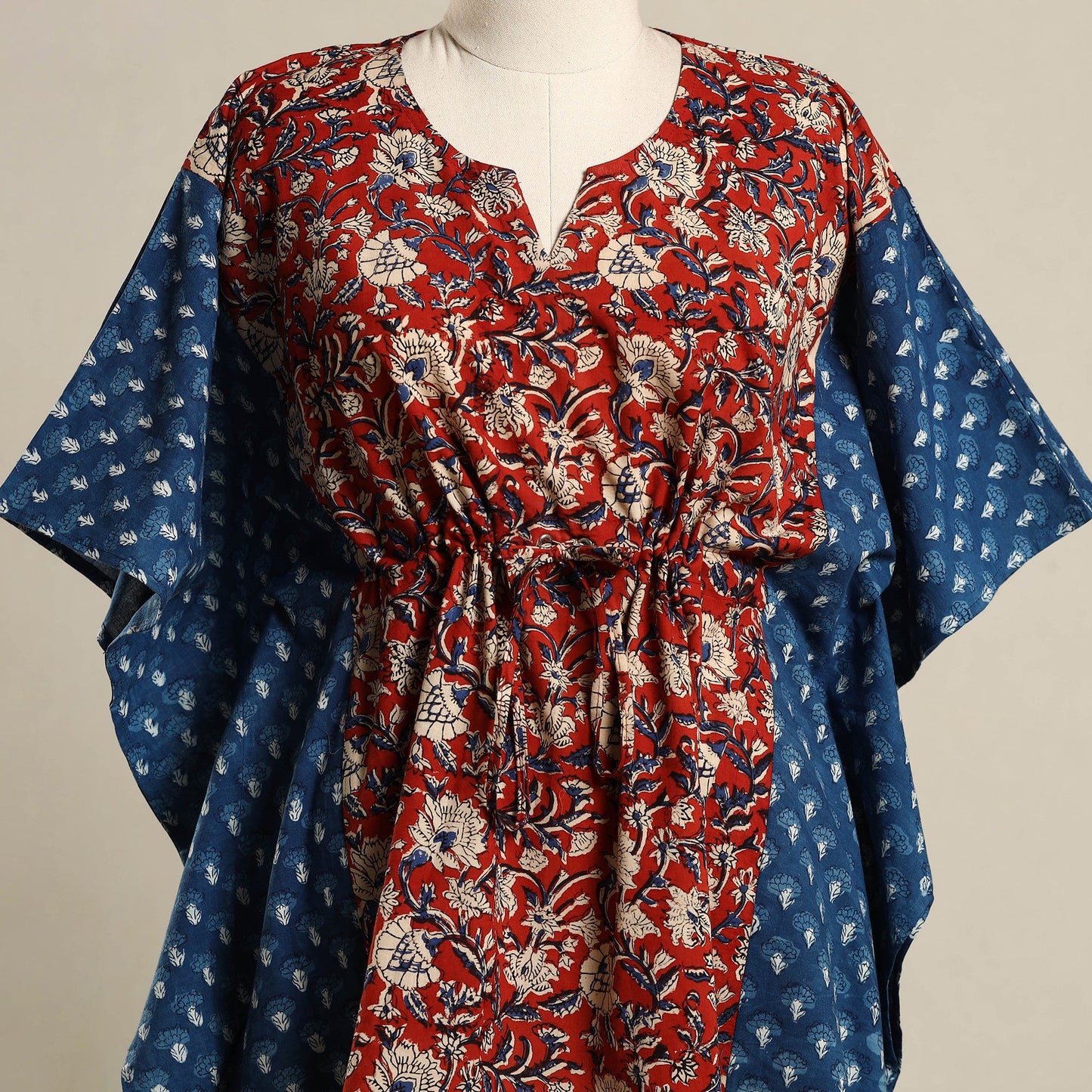 Red - pintuck bagru mosaic fusion cotton kaftan (short) 44