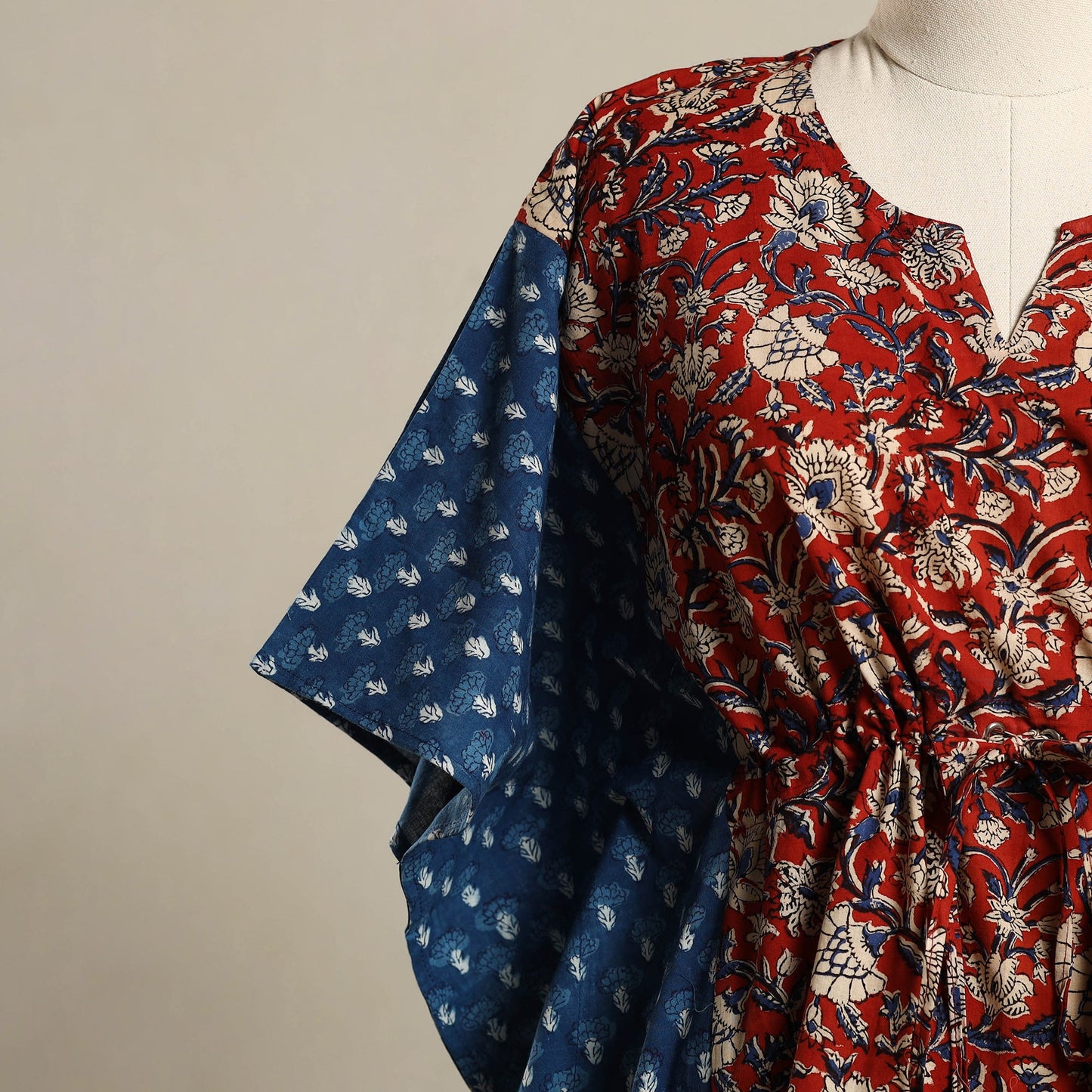 Red - pintuck bagru mosaic fusion cotton kaftan (short) 44