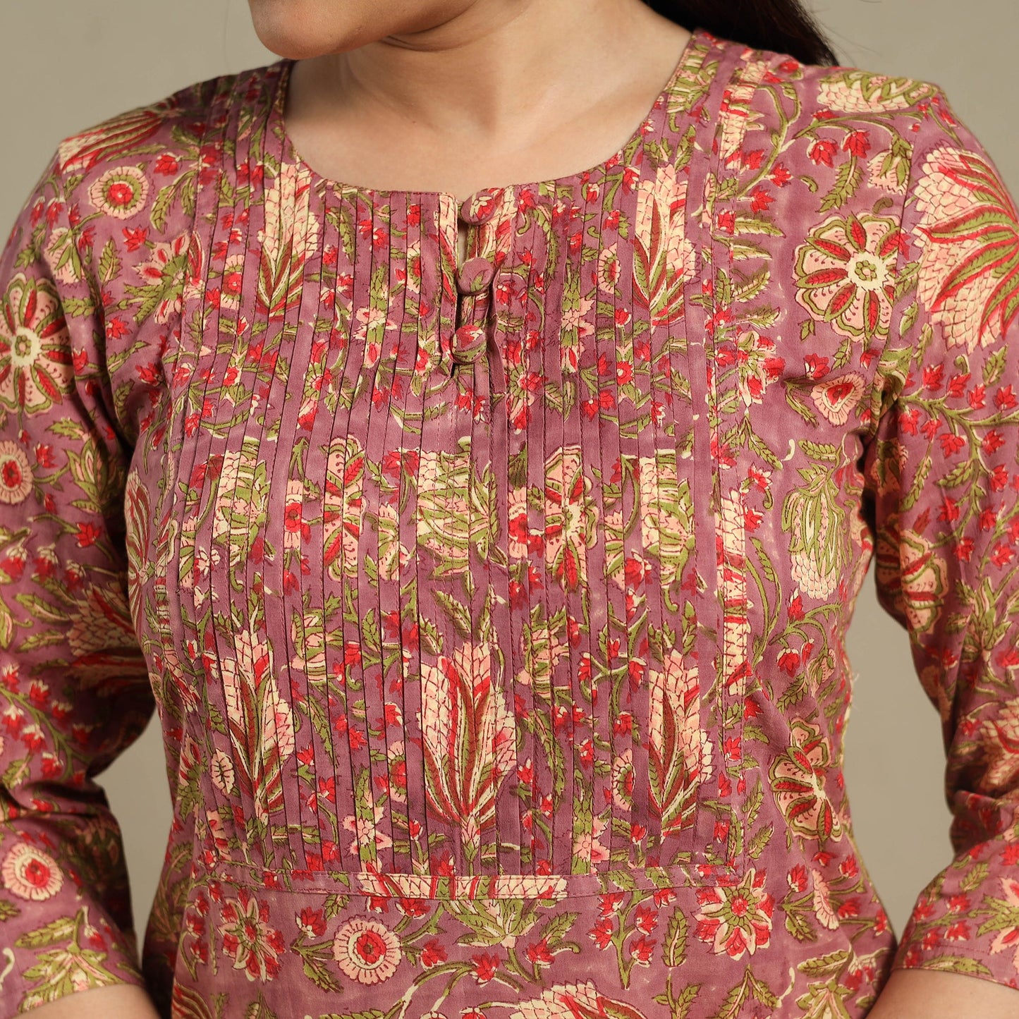 Red - pintuck cotton straight sanganeri kurta 15