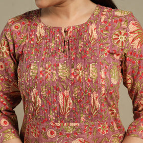 Red - pintuck cotton straight sanganeri kurta 15