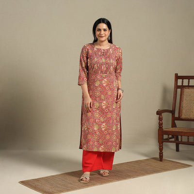Red - pintuck cotton straight sanganeri kurta 15
