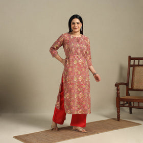Red - pintuck cotton straight sanganeri kurta 15