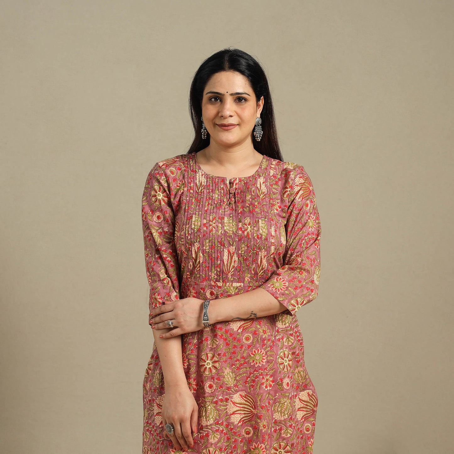 Red - pintuck cotton straight sanganeri kurta 15