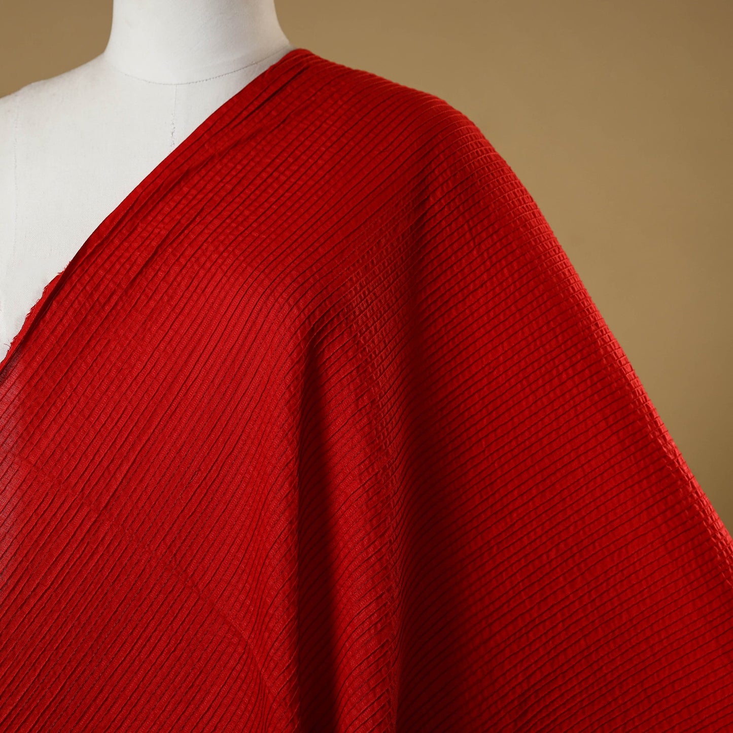Red - pintuck plain cotton fabric 09 - handcrafted