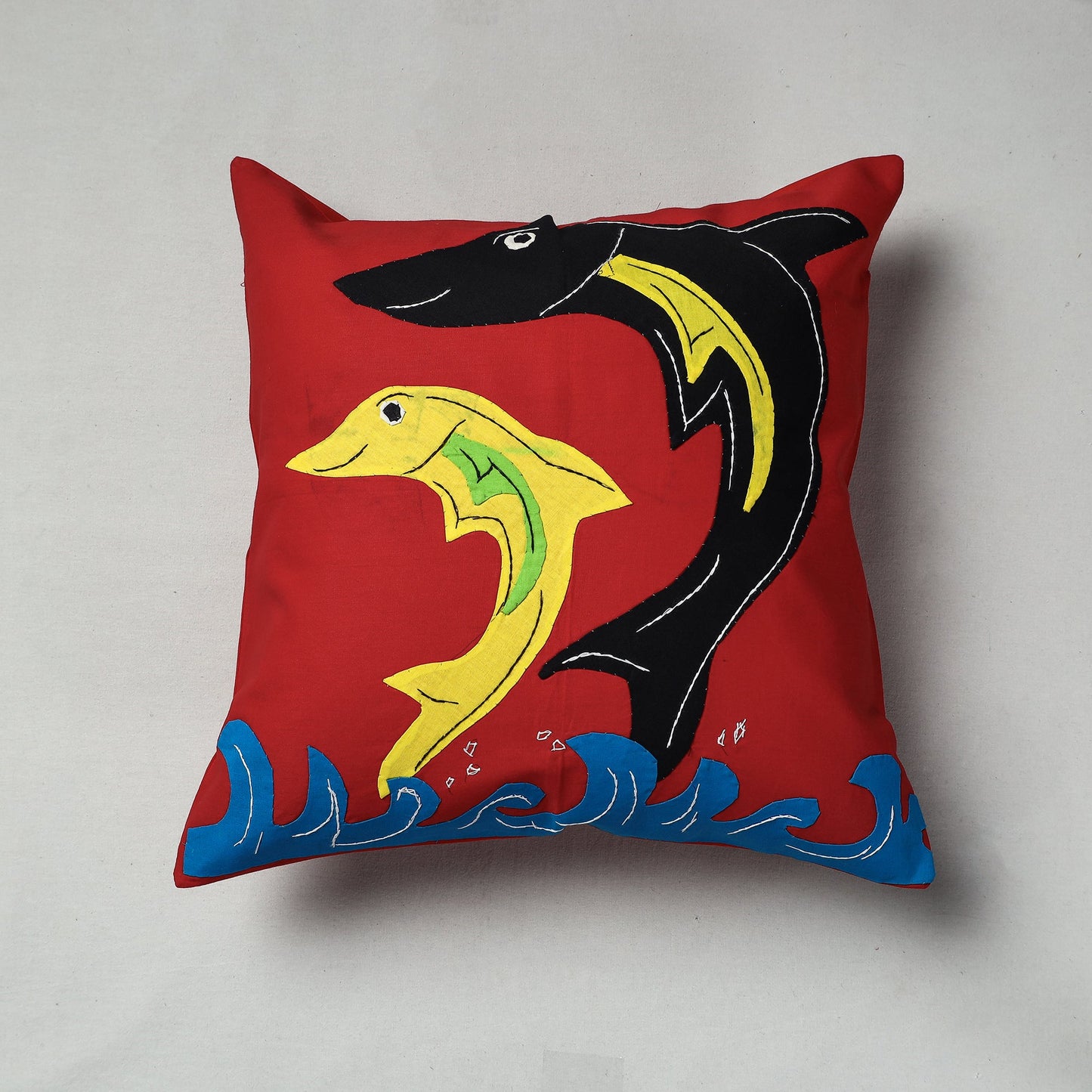 Red Pipli Applique Work Cotton Cushion Cover