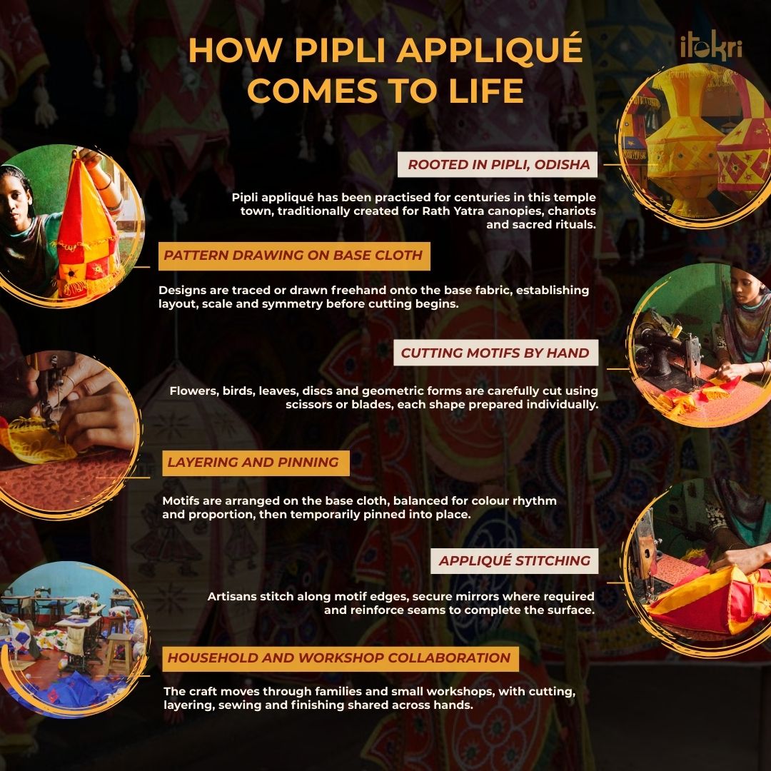 Red - pipli applique work cotton cushion cover (16 x 16 in)