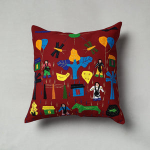 Red Pipli Applique Work Cotton Cushion Cover