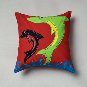 Red Pipli Applique Work Cotton Cushion Cover