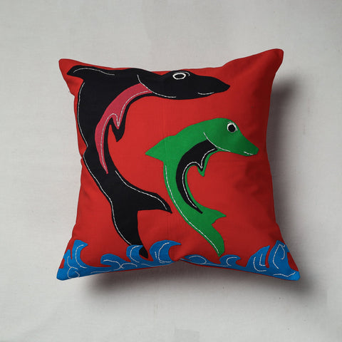 Red Pipli Applique Work Cotton Cushion Cover