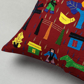 Red Pipli Applique Work Cotton Cushion Cover