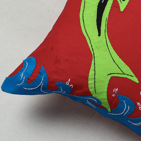 Red Pipli Applique Work Cotton Cushion Cover