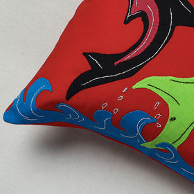 Red Pipli Applique Work Cotton Cushion Cover