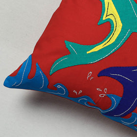 Red Pipli Applique Work Cotton Cushion Cover