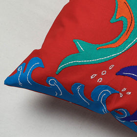 Red Pipli Applique Work Cotton Cushion Cover