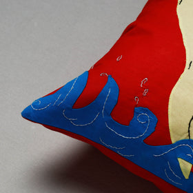 Red Pipli Applique Work Cotton Cushion Cover 