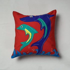Red Pipli Applique Work Cotton Cushion Cover