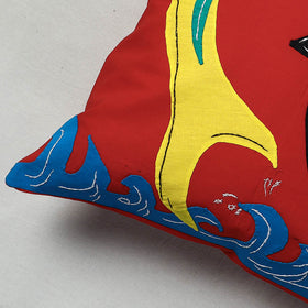 Red Pipli Applique Work Cotton Cushion Cover
