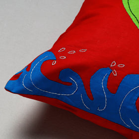 Red Pipli Applique Work Cotton Cushion Cover 