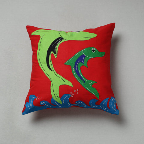 Red Pipli Applique Work Cotton Cushion Cover