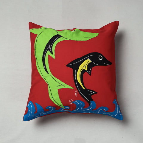Red Pipli Applique Work Cotton Cushion Cover
