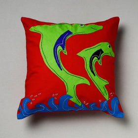 Red Pipli Applique Work Cotton Cushion Cover 