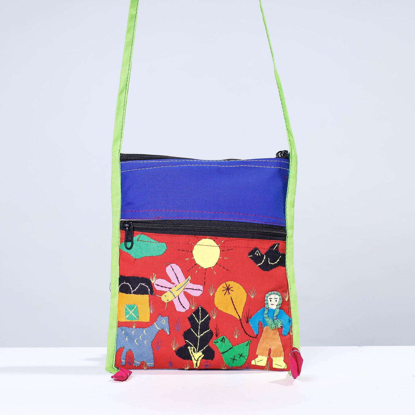 Multicolor - Pipli Applique Work Cotton Sling Bag