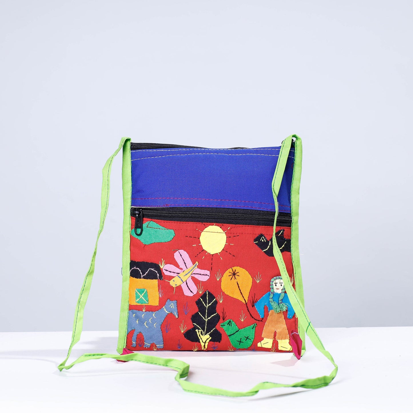 Multicolor - Pipli Applique Work Cotton Sling Bag