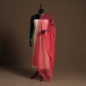 Red - plain cotton kota doria dupatta 05 - handcrafted