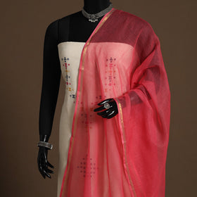 Red - plain cotton kota doria dupatta 05 - handcrafted