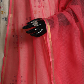 Red - plain cotton kota doria dupatta 05 - handcrafted