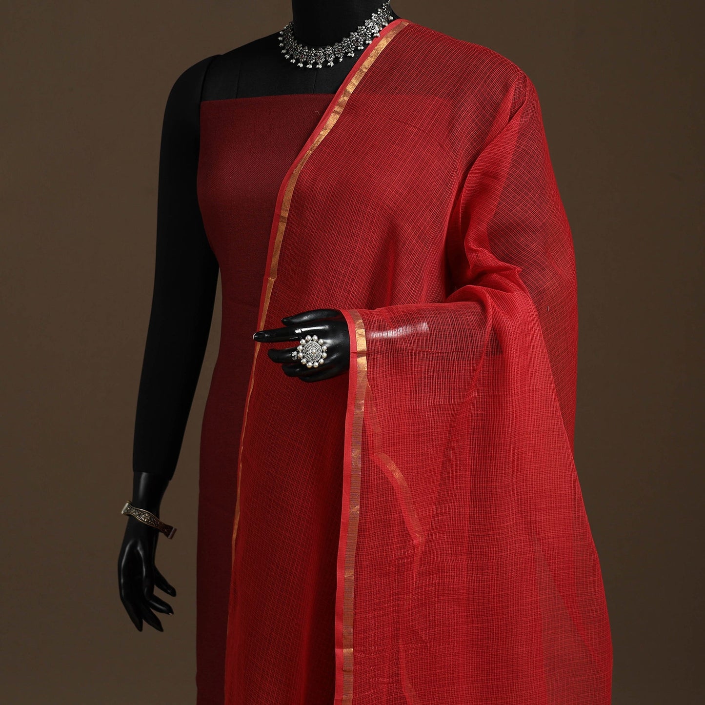 Plain cotton kota doria dupatta 12 - handcrafted