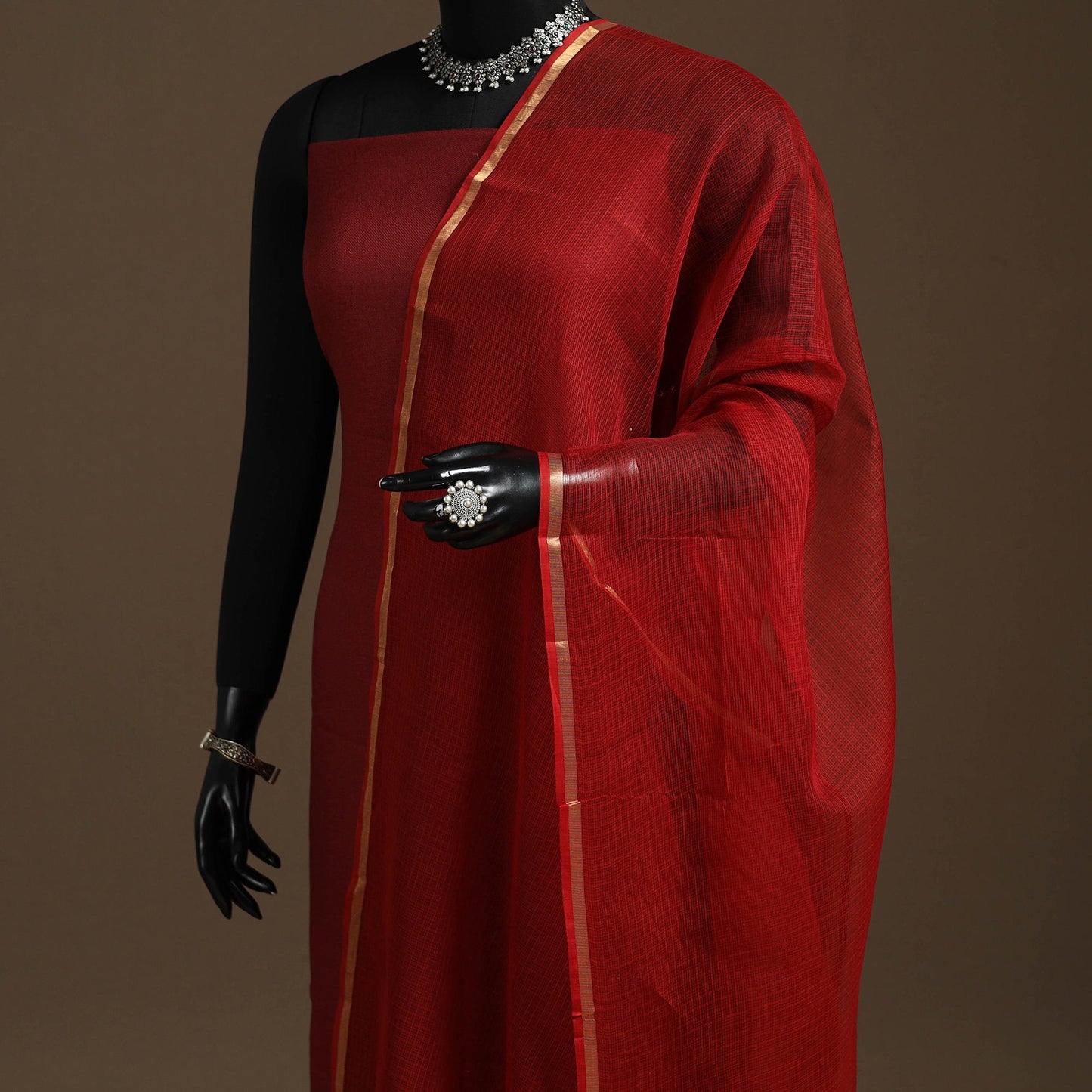 Plain cotton kota doria dupatta 14 - handcrafted