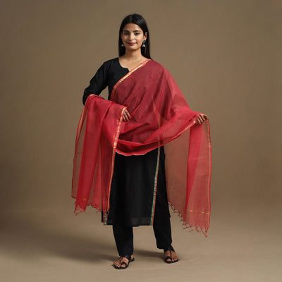 Buy Red Plain Cotton Kota Doria Dupatta