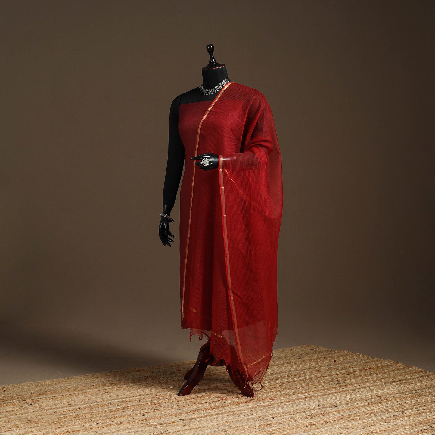 Plain cotton kota doria dupatta 14 - handcrafted