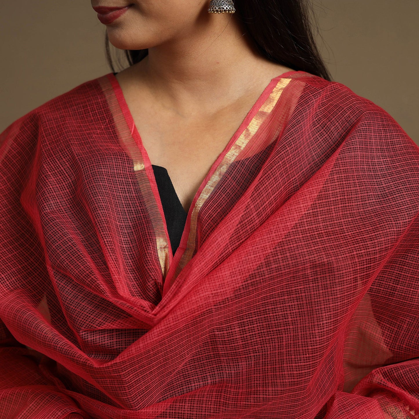 Buy Red Plain Cotton Kota Doria Dupatta
