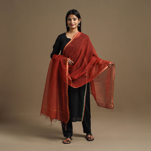 Buy Red Plain Cotton Kota Doria Dupatta